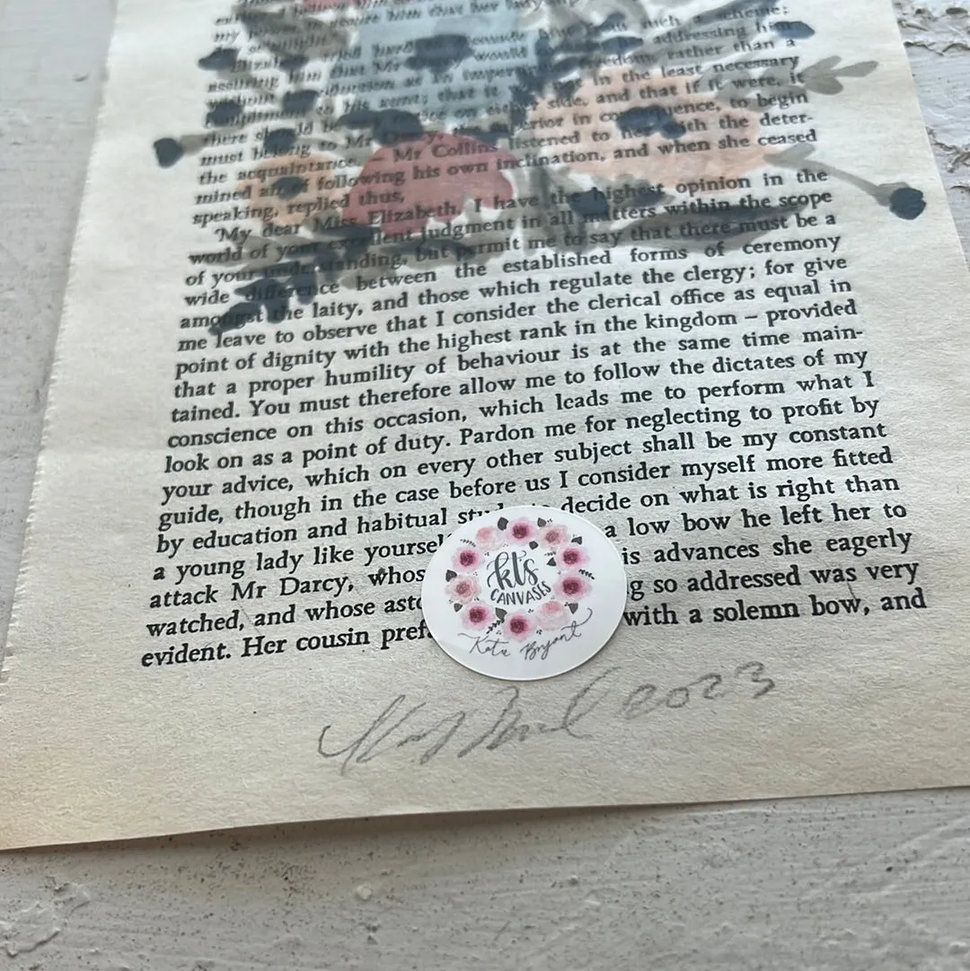 Floral Original Painted Book Page Paper #10