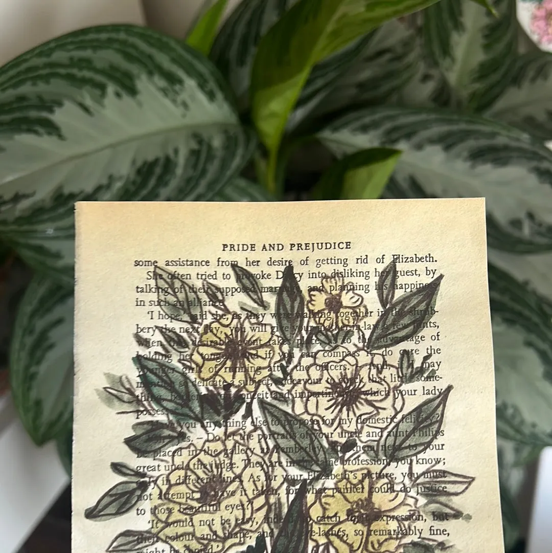 Floral Original Painted Book Page Paper #12