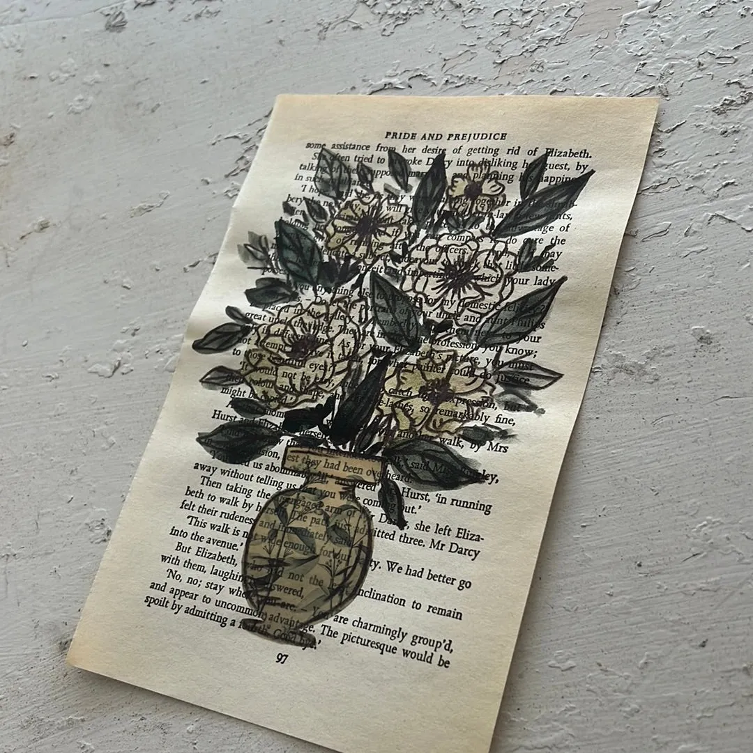 Floral Original Painted Book Page Paper #12