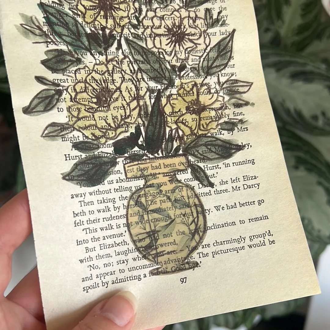 Floral Original Painted Book Page Paper #12