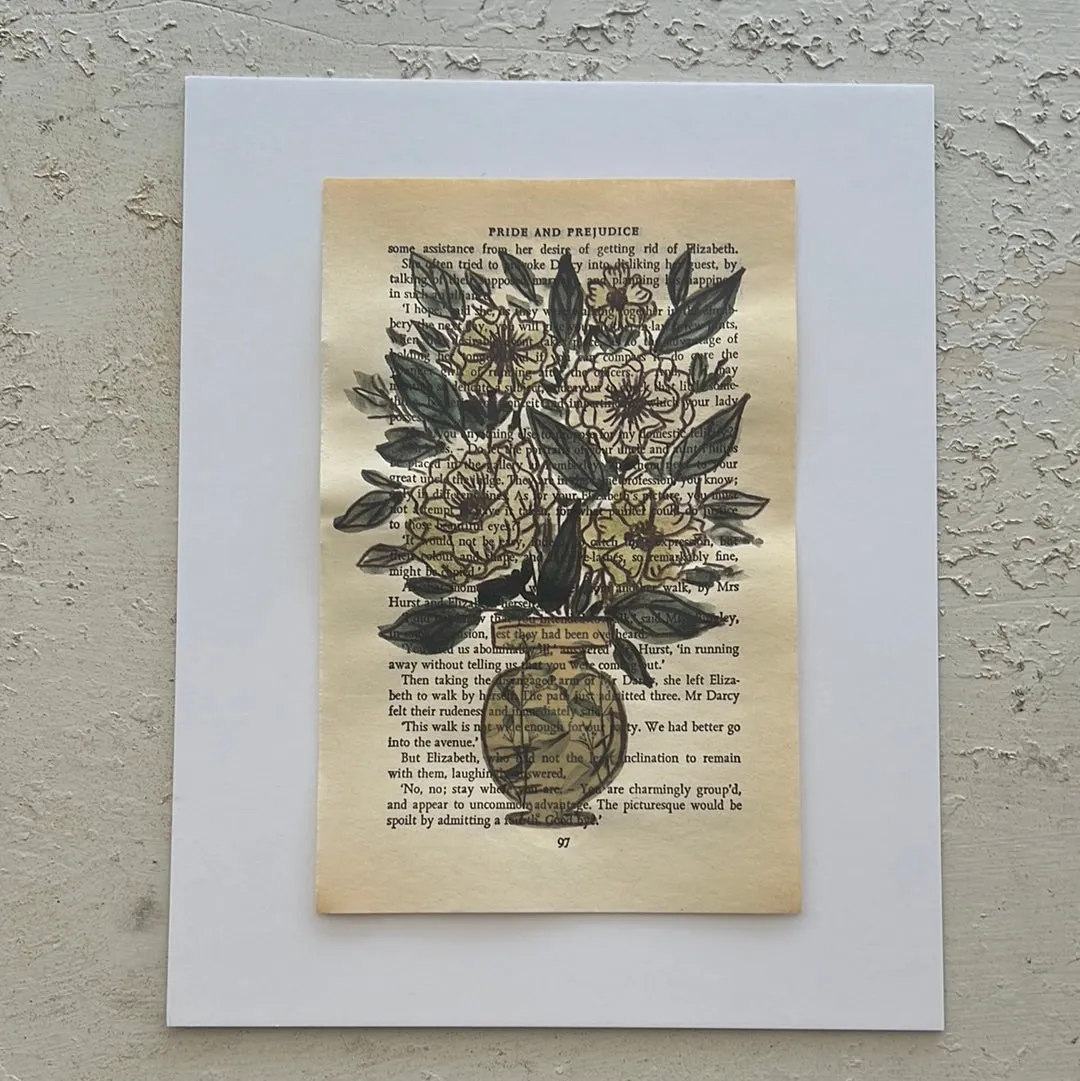 Floral Original Painted Book Page Paper #12