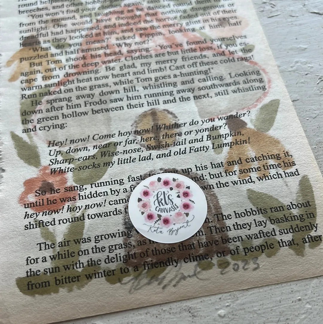 Floral Original Painted Book Page Paper #1