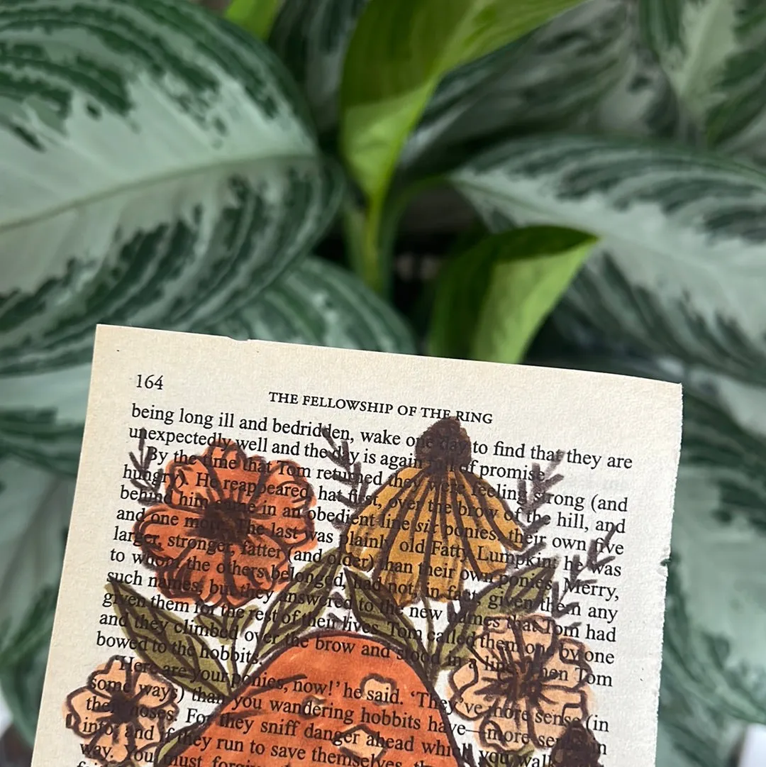 Floral Original Painted Book Page Paper #1
