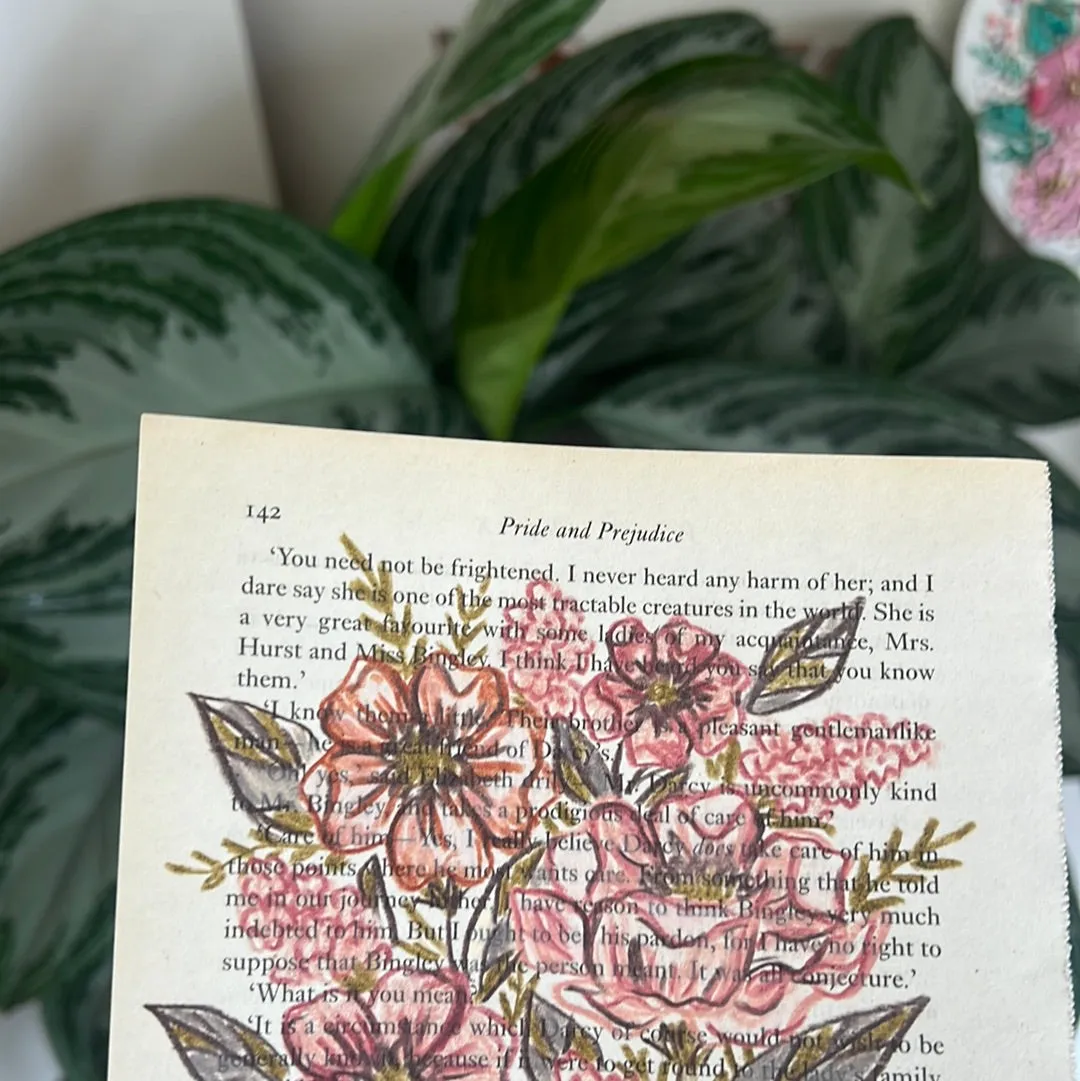 Floral Original Painted Book Page Paper #6