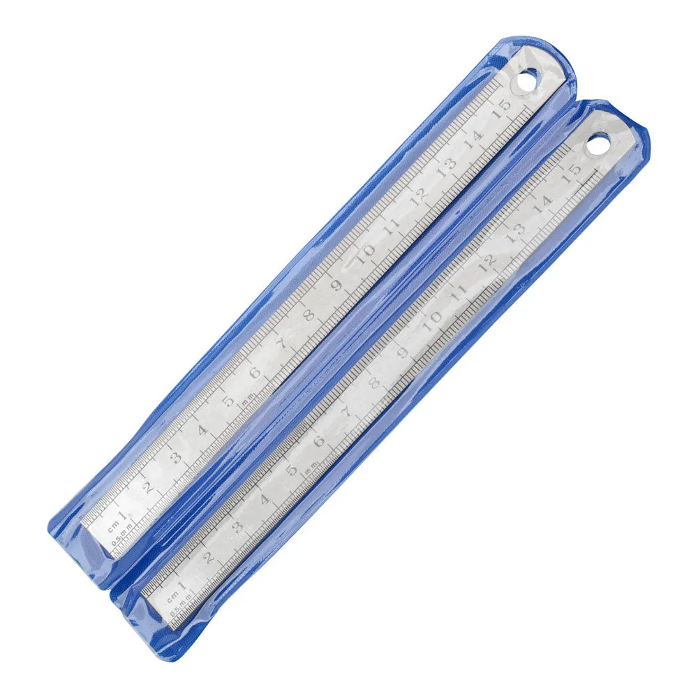 Metal Ruler, Measurements 1 - 6 Inches (1 - 15 Centimeters), 2 Rulers, Stainless Steel