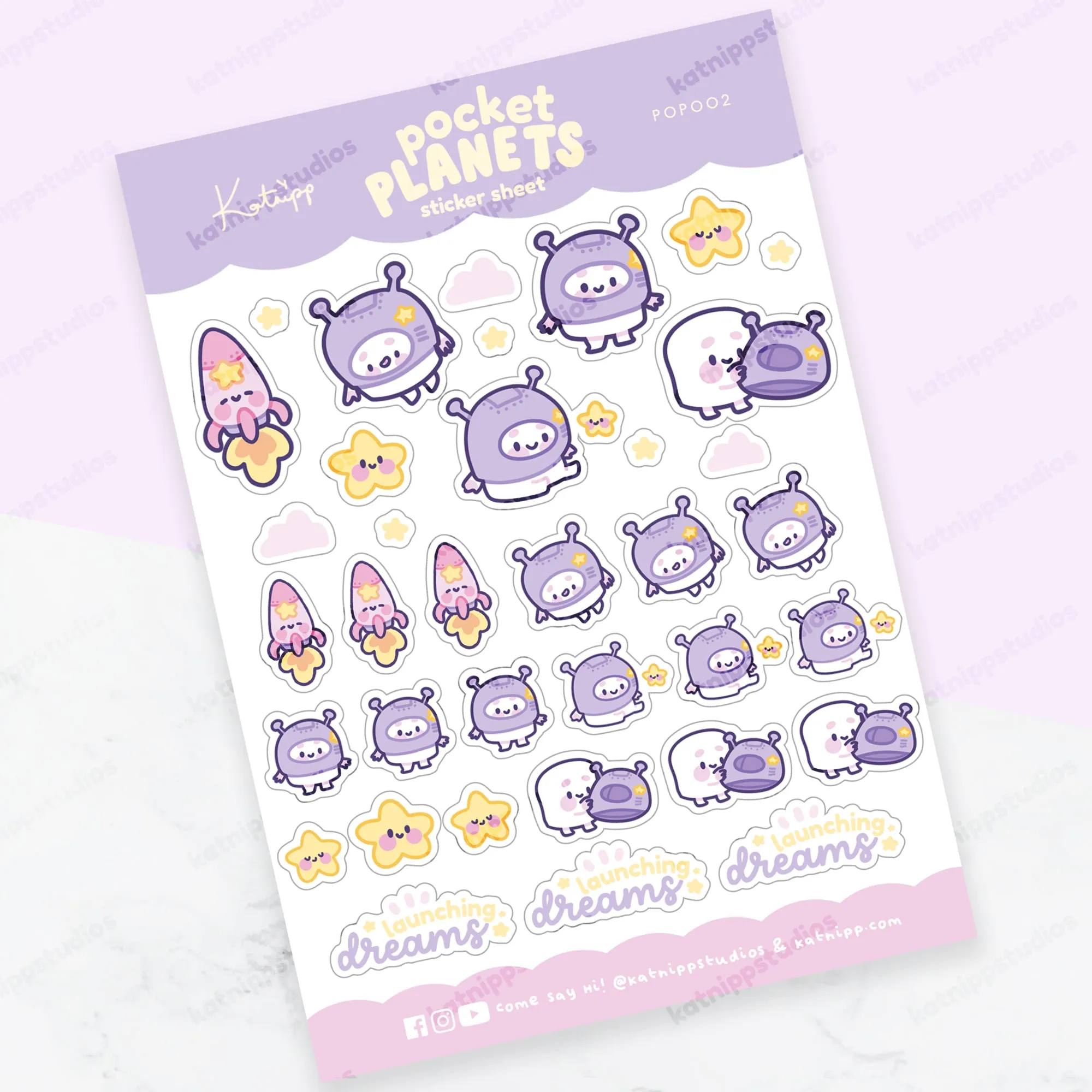 Pocket Planets: A6 Kawaii Sticker Sheet - Marshie & Friends Launching Dreams - POP002