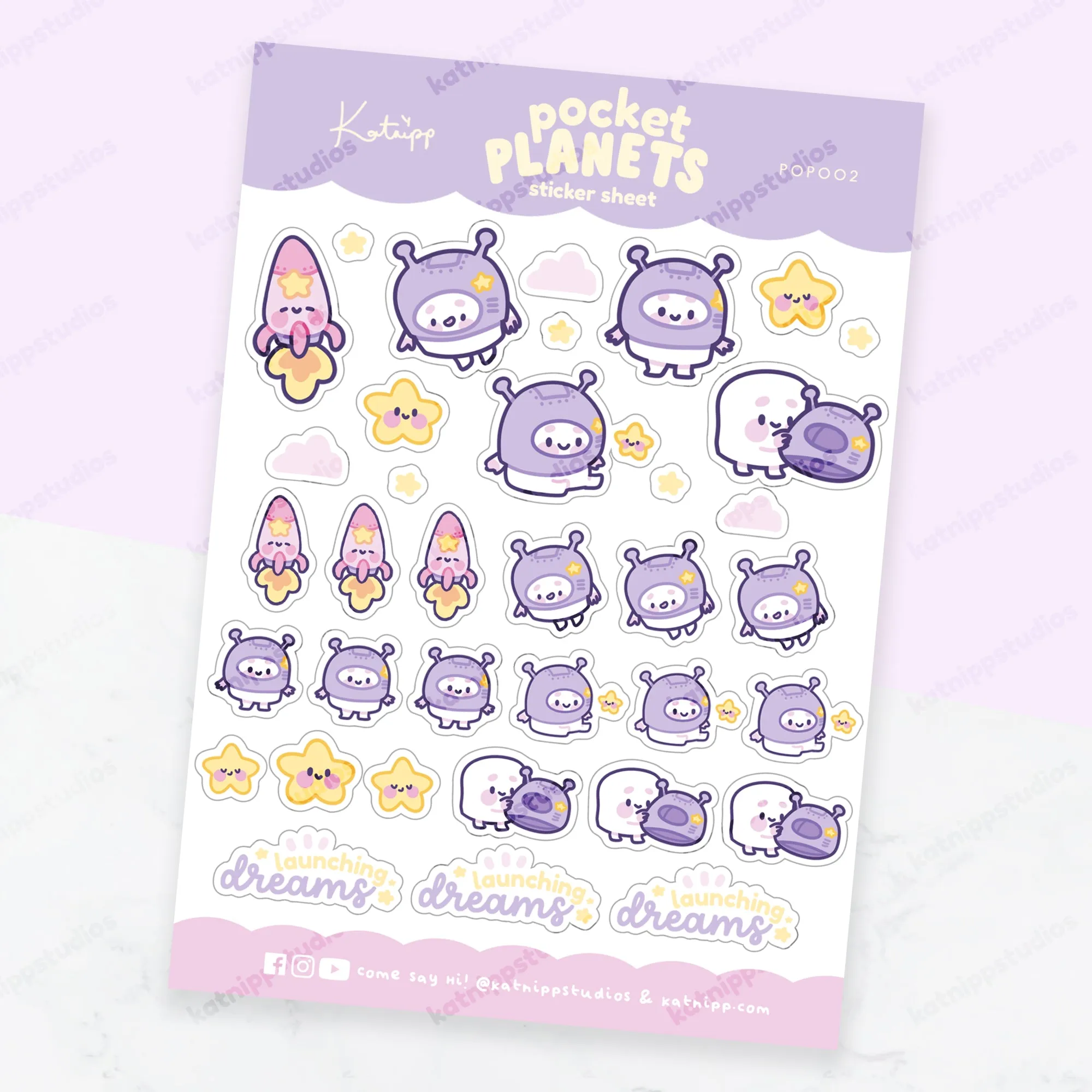 Pocket Planets: A6 Kawaii Sticker Sheet - Marshie & Friends Launching Dreams - POP002