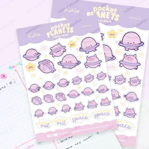 Pocket Planets: A6 Kawaii Sticker Sheet - Saturn The Kawaii Planet - POP003
