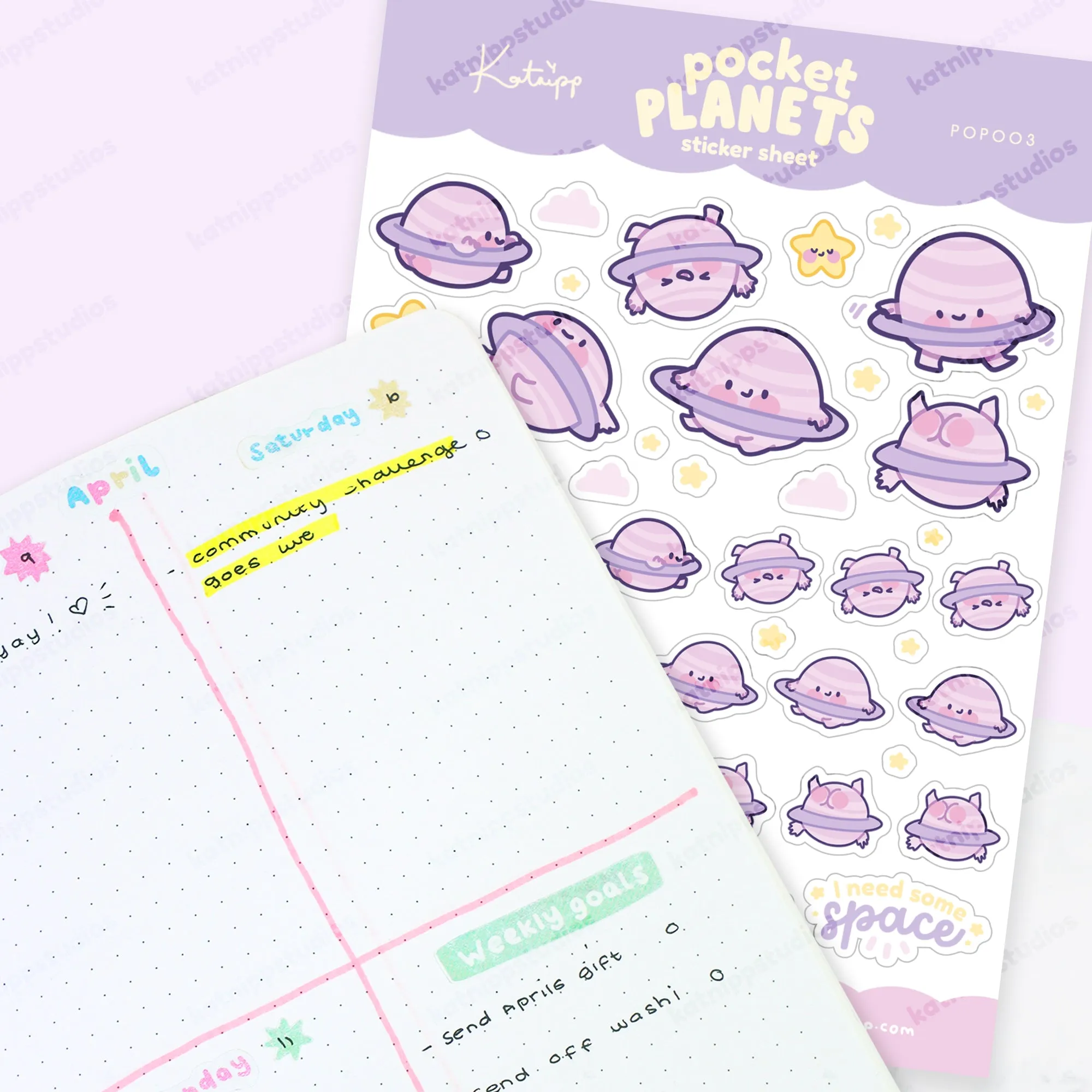 Pocket Planets: A6 Kawaii Sticker Sheet - Saturn The Kawaii Planet - POP003