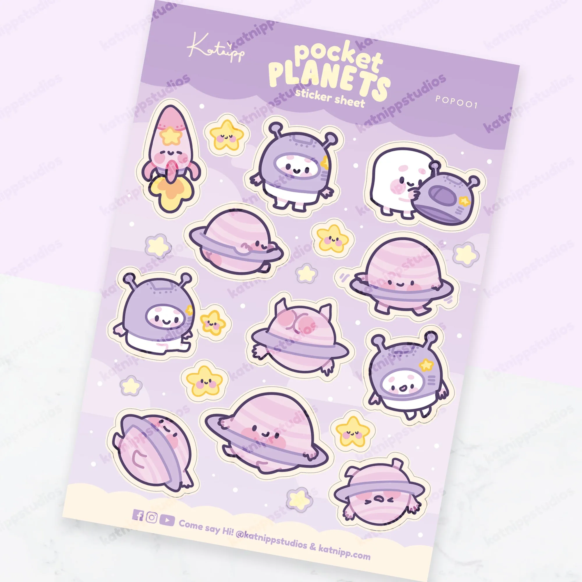 Pocket Planets: Marshie and Space Friends A5 Waterproof Vinyl Kawaii Sticker Sheet - POP001