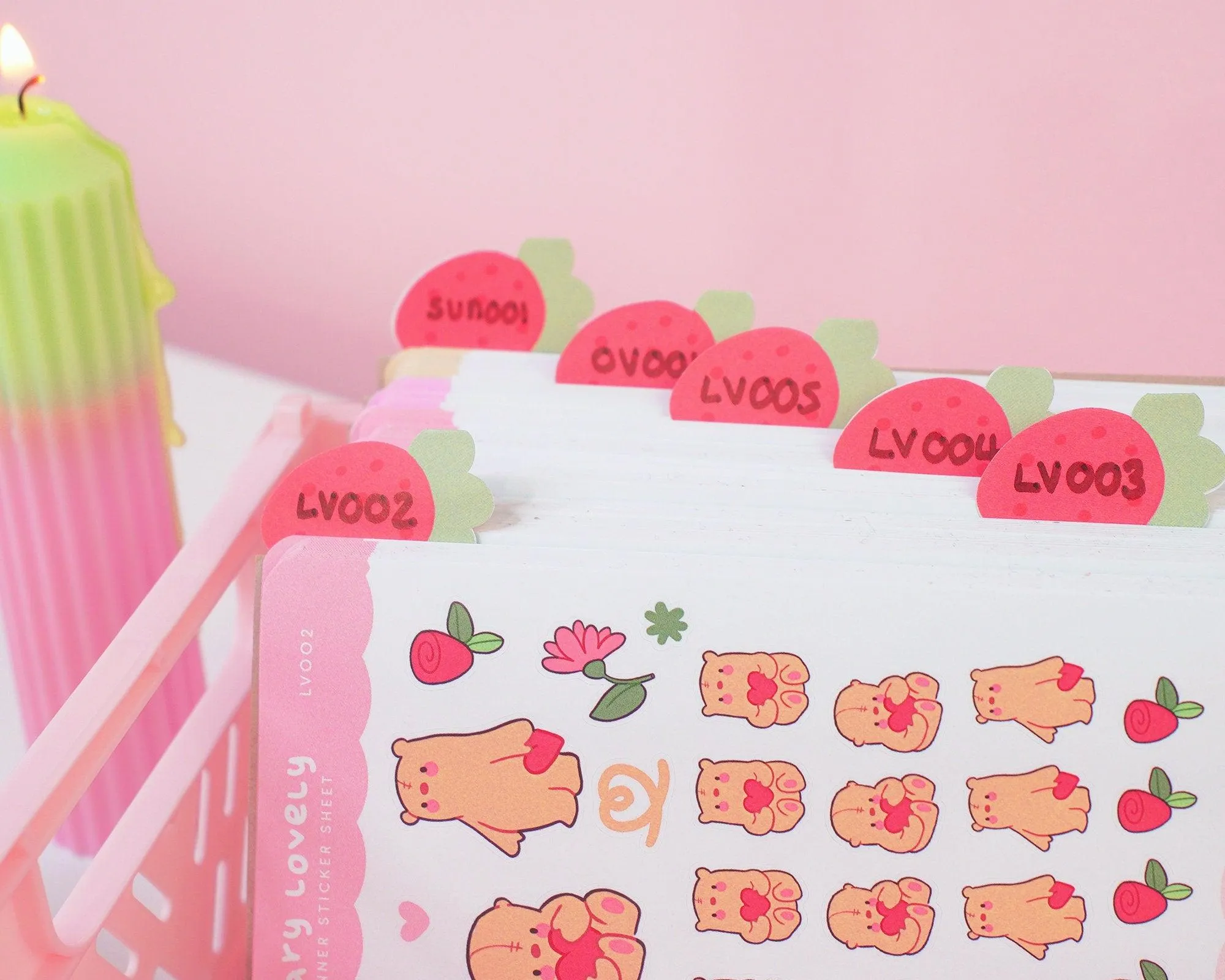 Strawberry Index Tab Stickers | Kawaii Organisational Tabs | Cute Planner & Notebook Dividers | ID008